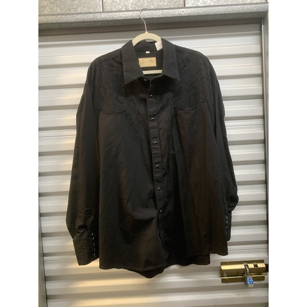 Scully Black Embroidered Mens Sz 2XL Pearl Snap Rodeo Cowboy Western Shirt